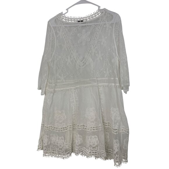 New Shein White Sheer Lace Swim Cover-Up Dress A-Line OS RAA10430 - Picture 7 of 7